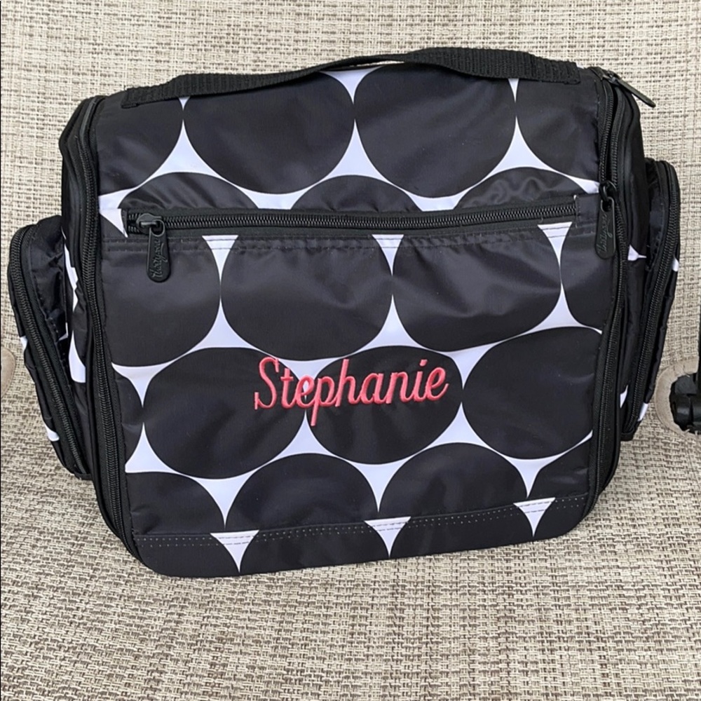 thirty-one Black and White Dot Travel Bag with Pink Name Embroidery